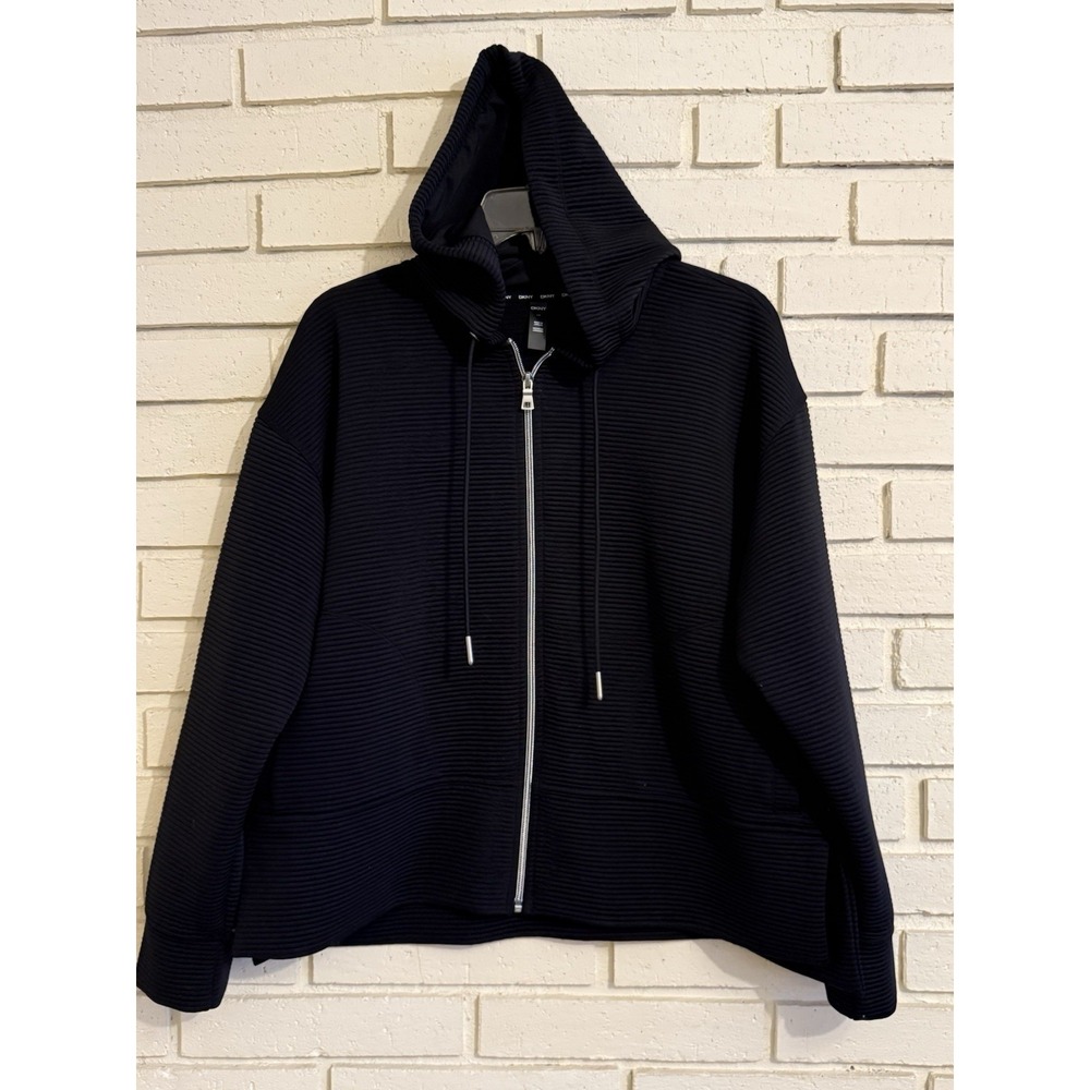 DKNY Women's Size Large Long-Sleeves Zip up Black Hoodie Top Size Large